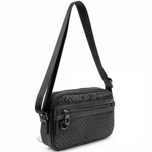Шкіряна чоловіча плетена сумка чорного кольору TIDING BAG 883621-2A