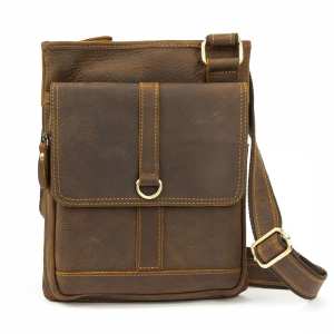 Чоловічий шкіряний месенджер на один відділ із кишенею спереду Tiding Bag M39-993DB