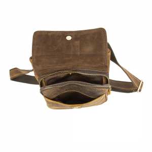 Мужской кожаный мессенджер на один отдел с карманом спереди Tiding Bag M39-993DB