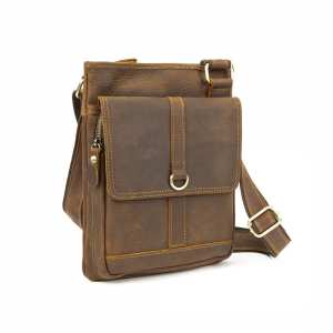 Мужской кожаный мессенджер на один отдел с карманом спереди Tiding Bag M39-993DB