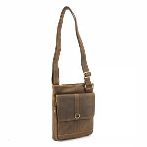 Мужской кожаный мессенджер на один отдел с карманом спереди Tiding Bag M39-993DB