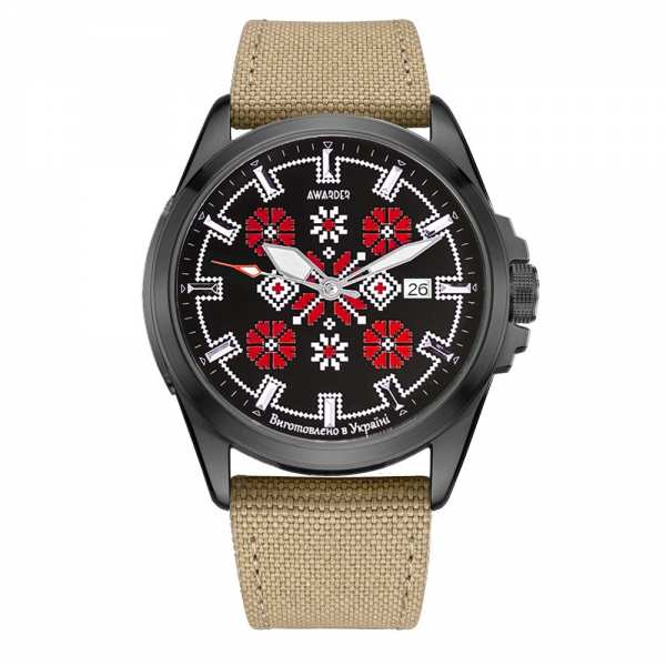 Awarder Embroidery Black-Red Khaki Automatic 10ATM