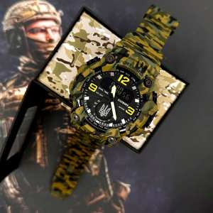 Годинник наручний Patriot 003CMGRUASI Тризуб срібло Зелений камуфляж + Коробка.