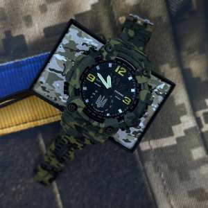 Годинник наручний Patriot 004CMGRUASI Тризуб срібло Зелений камуфляж + Коробка.