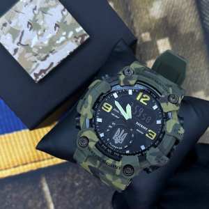 Годинник наручний Patriot 004CMGRUASI Тризуб срібло Зелений камуфляж + Коробка.