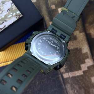 Годинник наручний Patriot 004CMGRUASI Тризуб срібло Зелений камуфляж + Коробка.