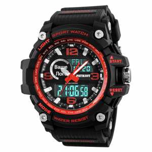 Годинник наручний Patriot 012BKRD Ваше лого Чорні з червоним + Коробка