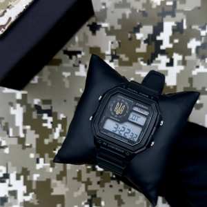 Годинник наручний Patriot 010BKUAGD Тризуб золото Чорні + Коробка.