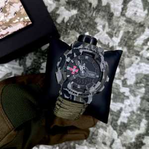 Годинник наручний Patriot 005CMGYSU ЗСУ Сірий камуфляж Паракордовий ремінець Army Green + Коробка