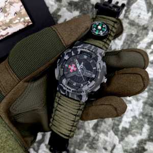 Годинник наручний Patriot 005CMGYSU ЗСУ Сірий камуфляж Паракордовий ремінець Army Green + Коробка