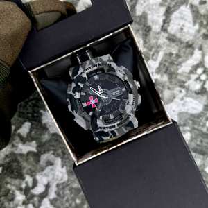 Годинник наручний Patriot 005CMGYSU ЗСУ Сірий камуфляж Паракордовий ремінець Army Green + Коробка