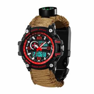 Годинник наручний Patriot 012BKRDSU ЗСУ Чорні з червоним Паракордовий ремінець Khaki + Коробка