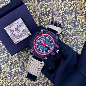 Годинник наручний Patriot 012BKRDSU ЗСУ Чорні з червоним Паракордовий ремінець Khaki + Коробка