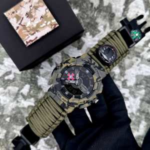 Годинник наручний Patriot 005CMGRSU ЗСУ Зелений камуфляж Паракордовий ремінець Army Green + Коробка.