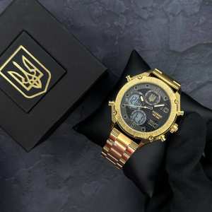 Годинник наручний Patriot 017 Тризуб Золото Gold-Black-White Steel