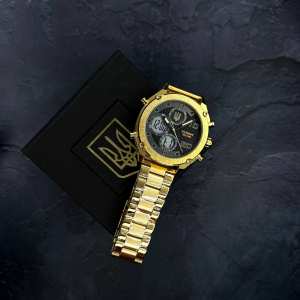 Годинник наручний Patriot 017 Тризуб Золото Gold-Black-White Steel