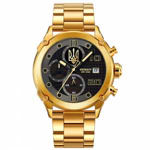 Годинник наручний Patriot 016 Тризуб золото Gold-Black Steel