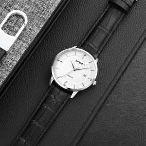 Skmei 1801LSIWT Silver-Black White Leather