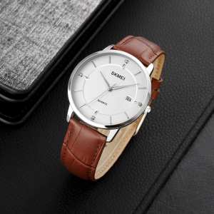 Skmei 1801LSIBN Silver-White Brown Leather
