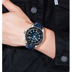 Skmei 9232LSIBU Silver-Blue-Leather Strap