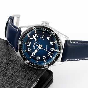 Skmei 9232LSIBU Silver-Blue-Leather Strap