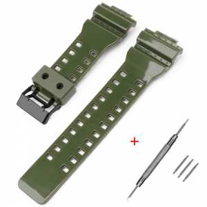 Ремешок для Casio G-Shock GA-100/110/120 Army Green-Glossy BK