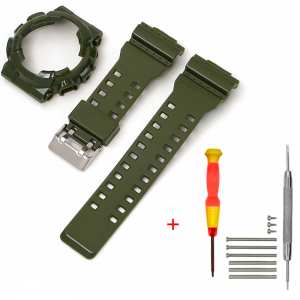 Ремешок + безель (рант) для Casio G-Shock GA-100 Army Green-Glossy SI
