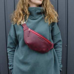 Поясная сумка Grande Pelle, бордо матовая